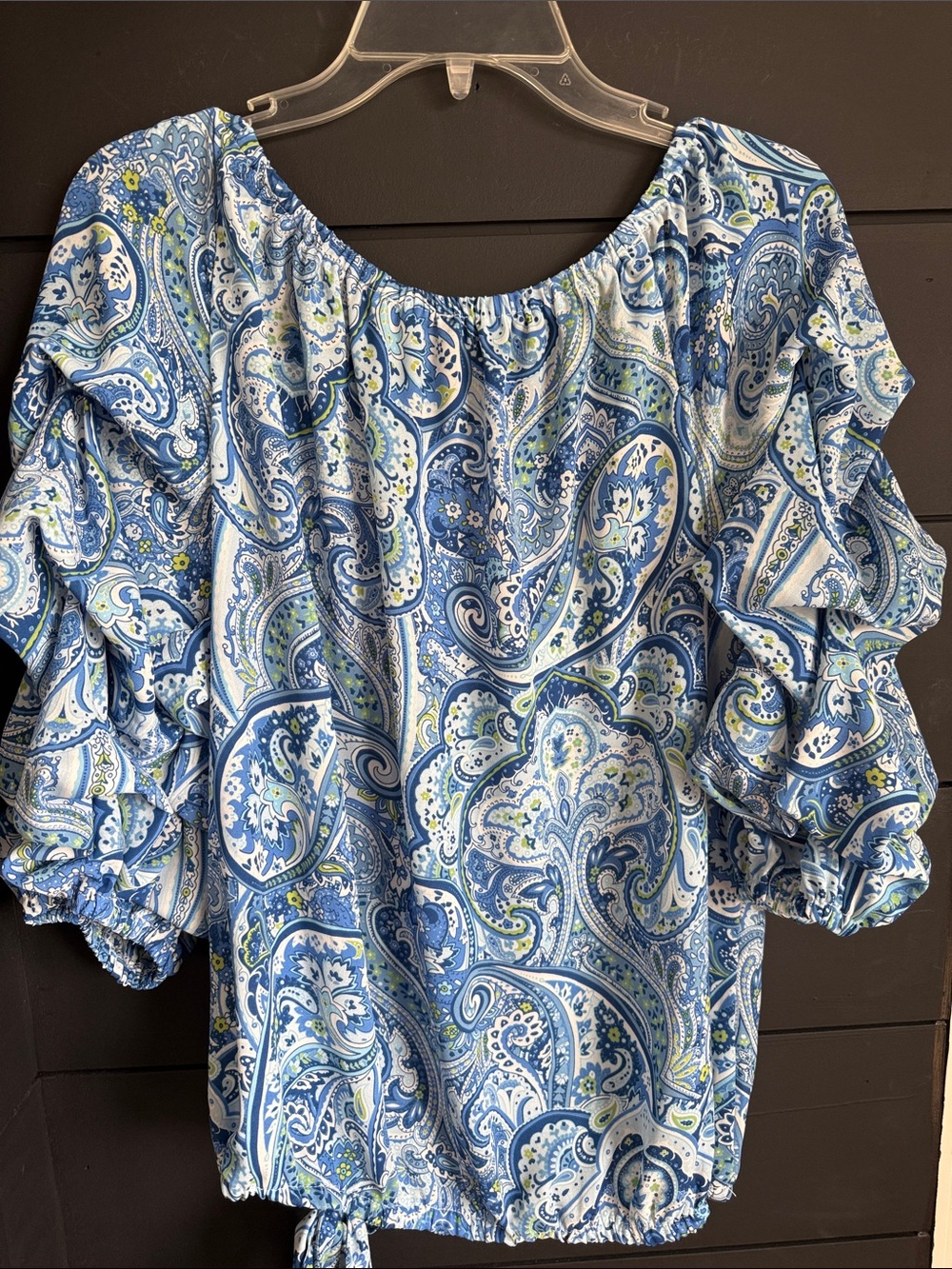 CeCe Blue Paisley Ruffle-Sleeve Blouse - Picture 3 of 3
